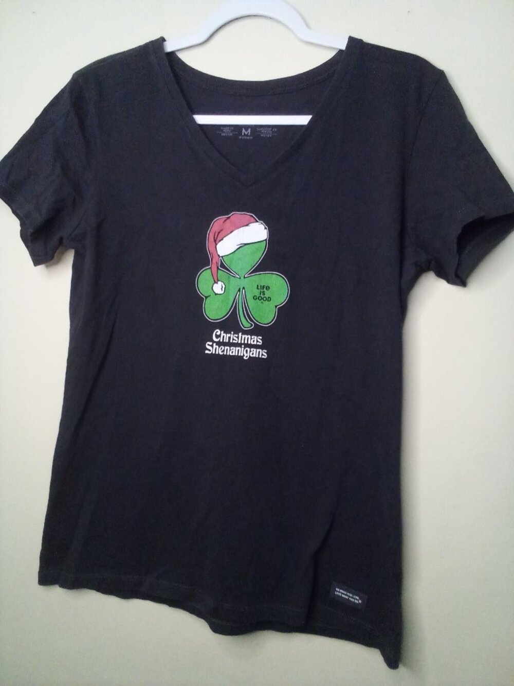 Life Is Good Christmas Shenanigans Shirt Women M Short Sleeve Black